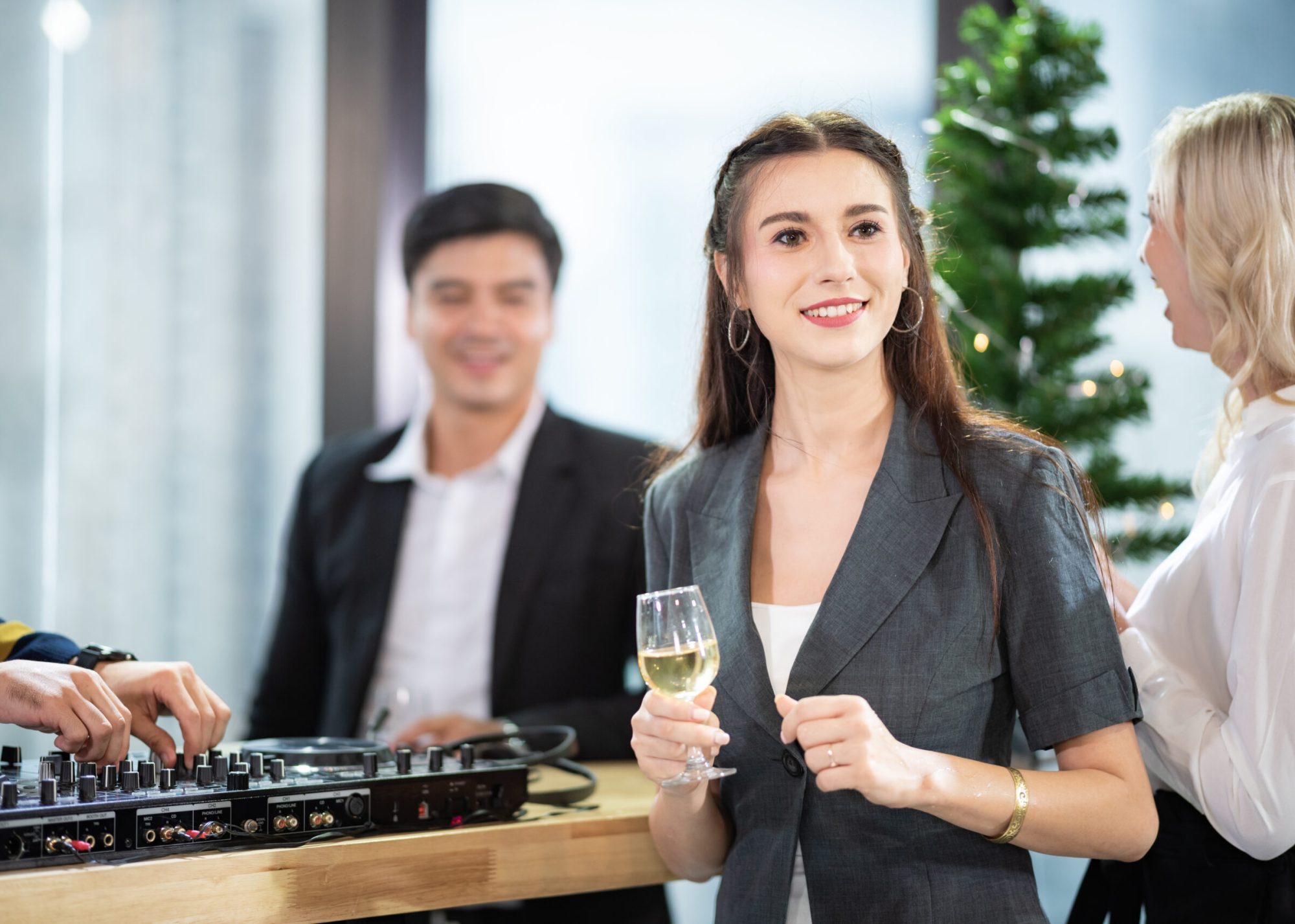 Business partners toast champagne company event celebration success